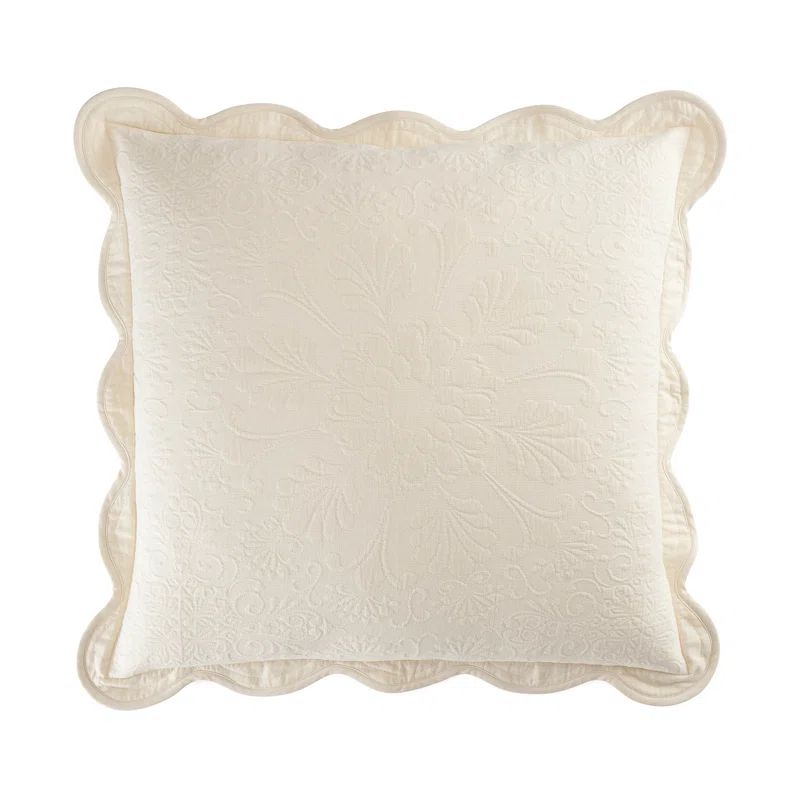 Ivory Floral Cotton Euro Pillow Sham with Scalloped Edges