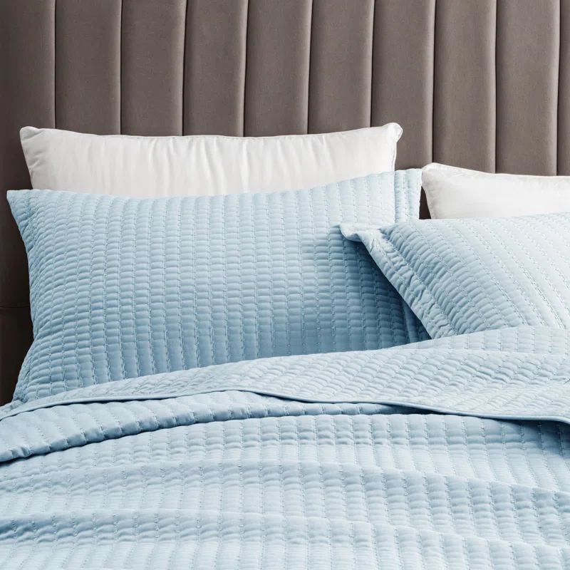 Baby Blue Full/Queen Microfiber Quilt Set with Shams