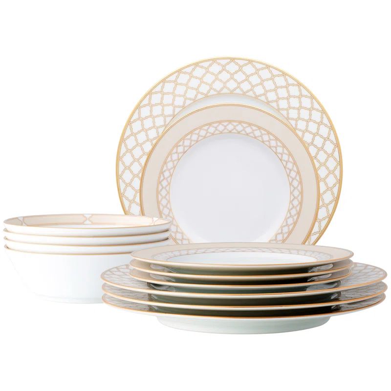 Eternal Palace Gold 12-Piece White Porcelain Dinnerware Set, Service for 4