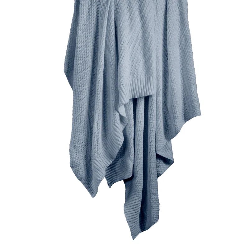 Light Blue Cotton Knitted Machine Washable Throw Blanket