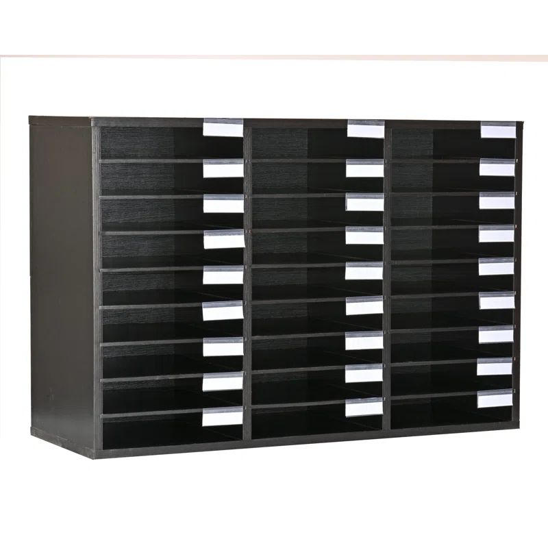 Black MDF 27-Compartment Adjustable Literature Organizer