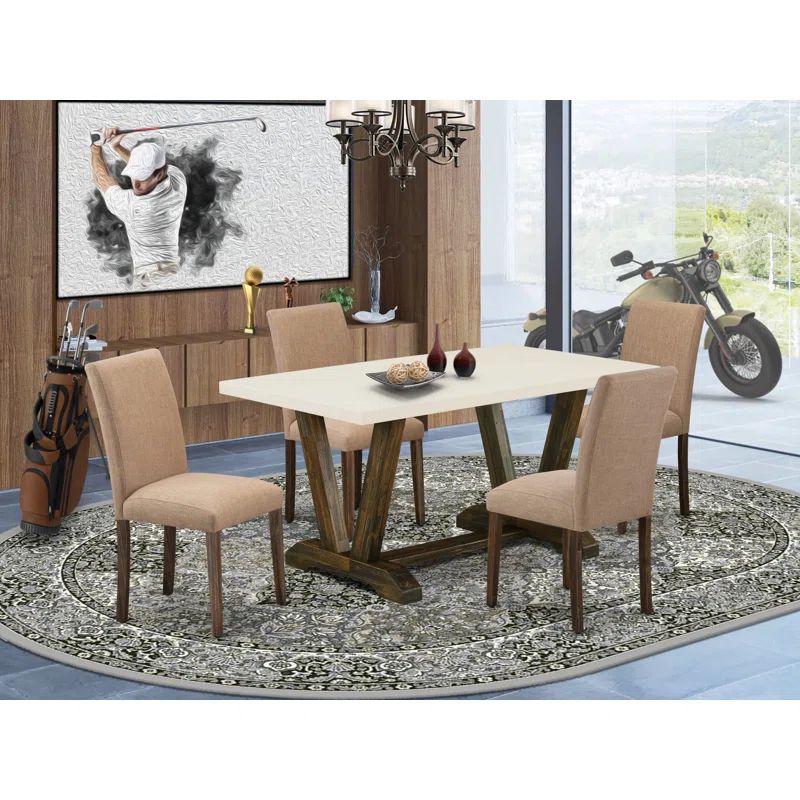 Jacobean Brown 5-Piece Solid Wood Dining Set with High Back Chairs
