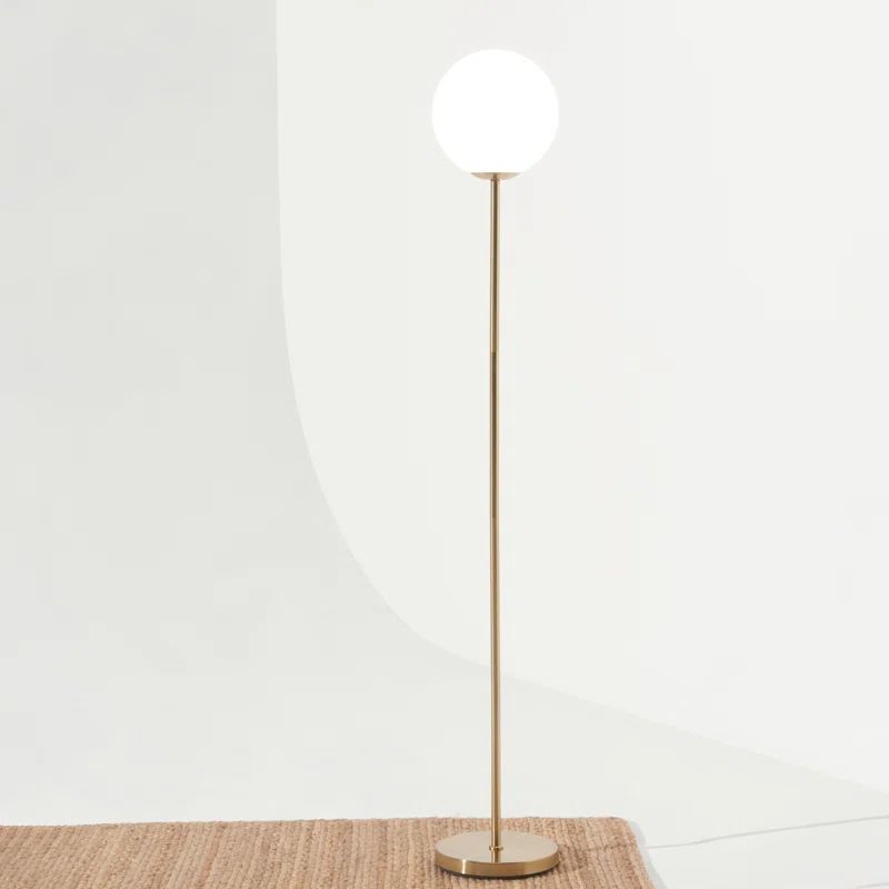 Luna Frosted Glass Globe Adjustable LED Floor Lamp for Kids in Brass