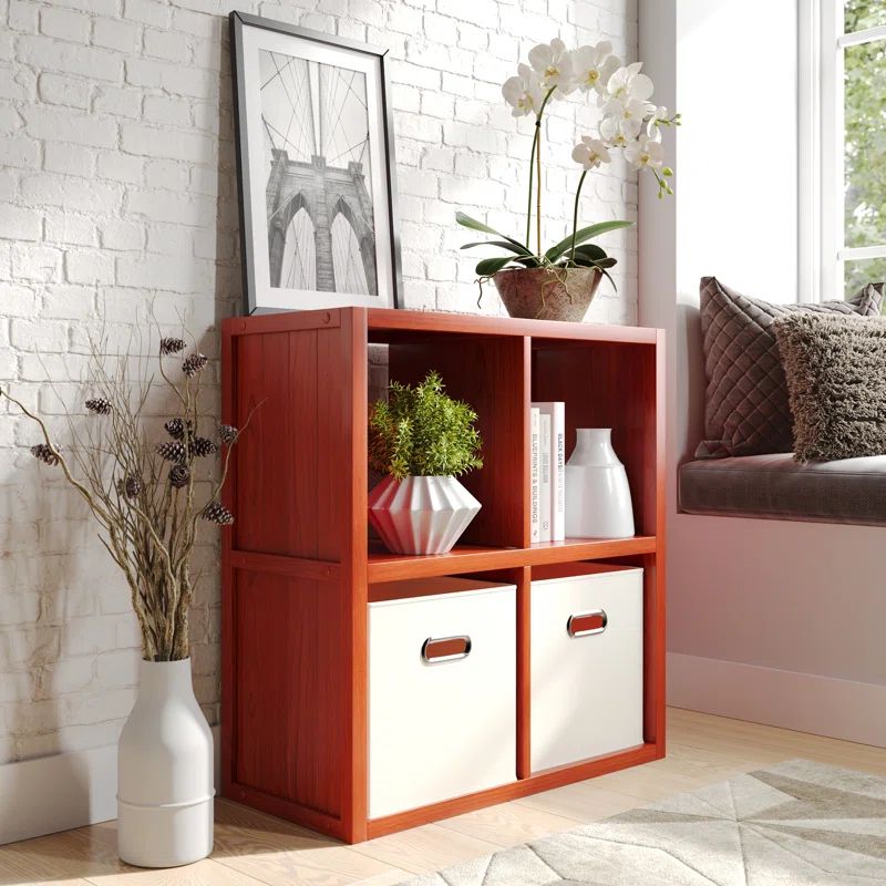 Red Mahogany Solid Wood Stackable 4 Cube Organizer