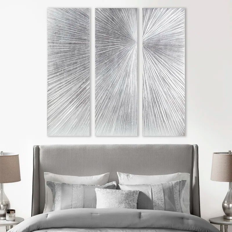 Silver Sunburst Hand Painted Dimensional Resin Wall Art Set