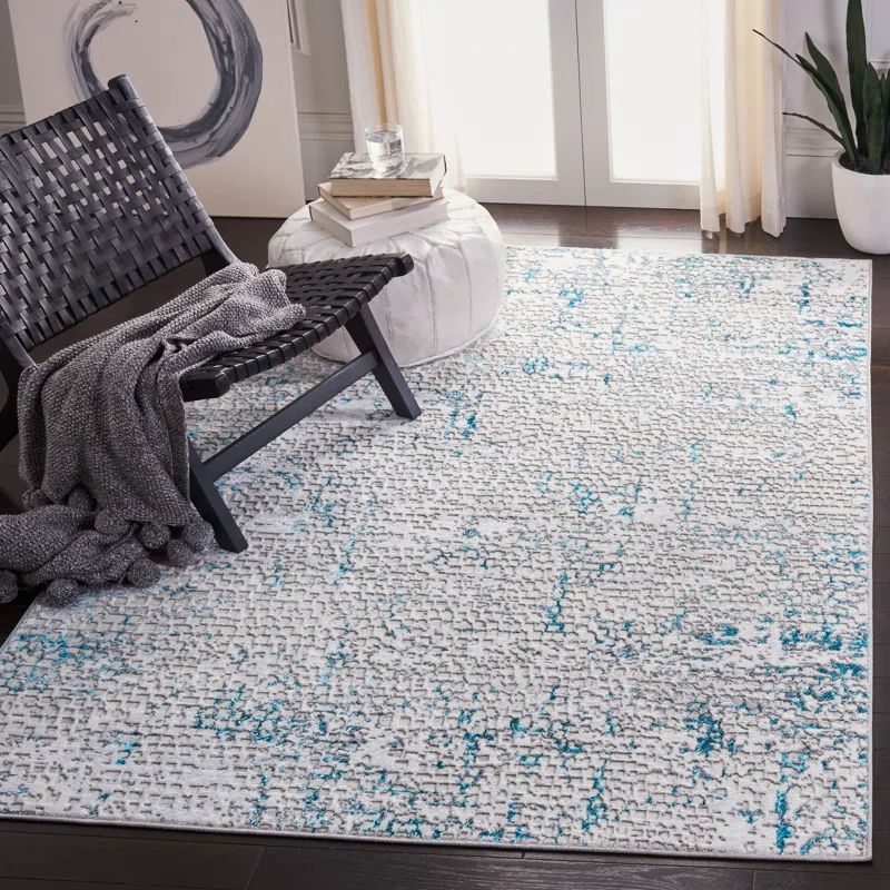 Amelia Grey and Turquoise Rectangular Washable Area Rug
