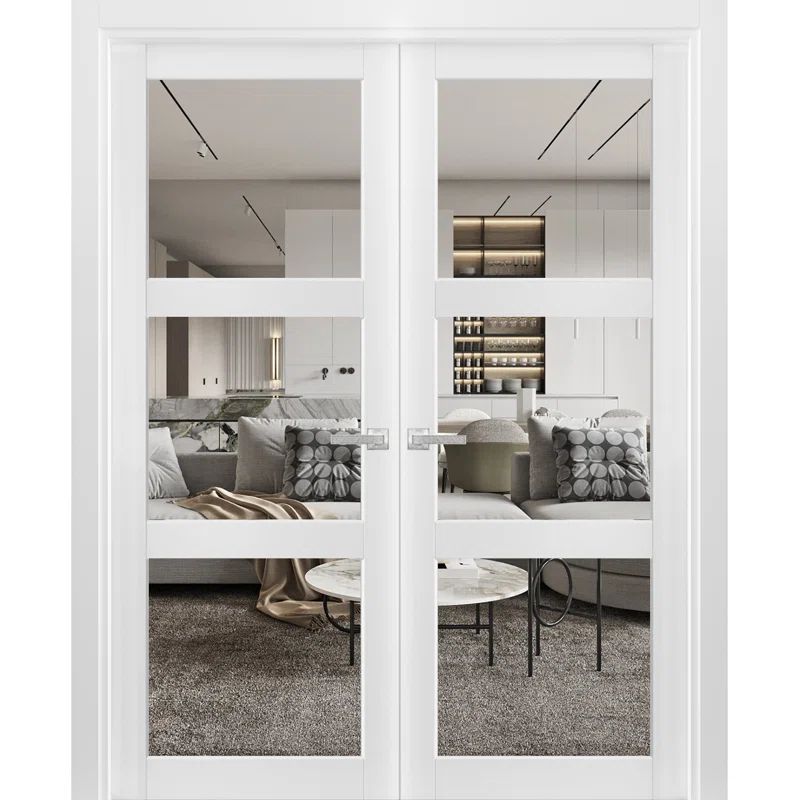 Matte White Double French Doors with Clear Glass Panels