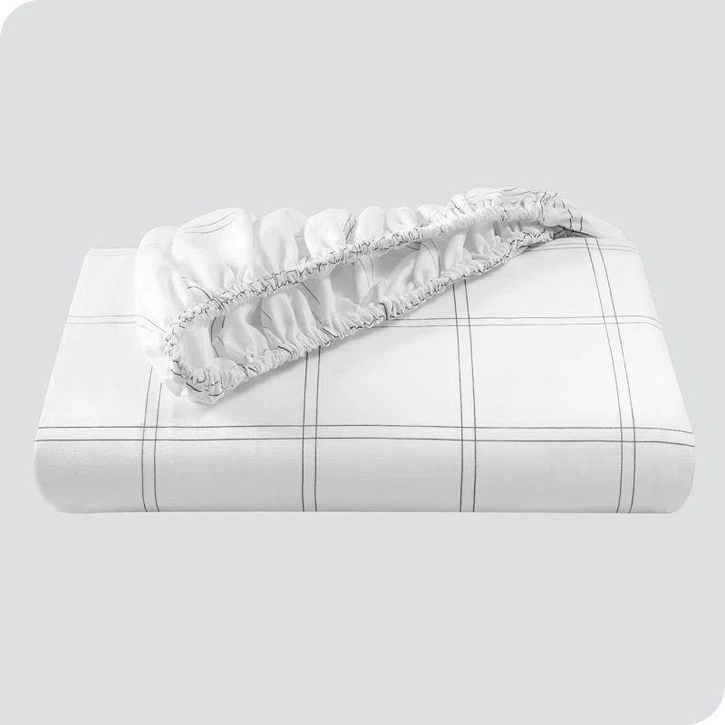 Twin XL White and Gray Microfiber Plaid Fitted Sheet Set