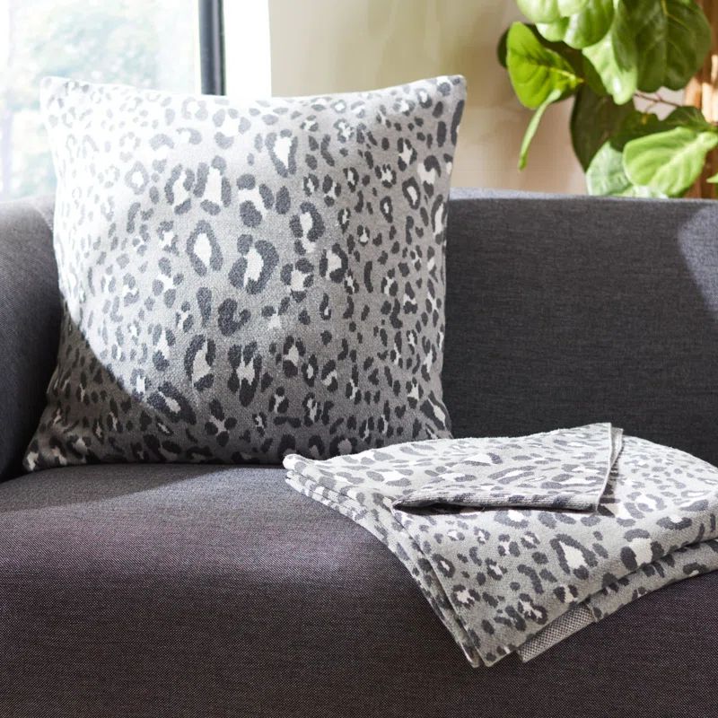 Gwynn Grey and Black Leopard Print Cotton Throw Pillow