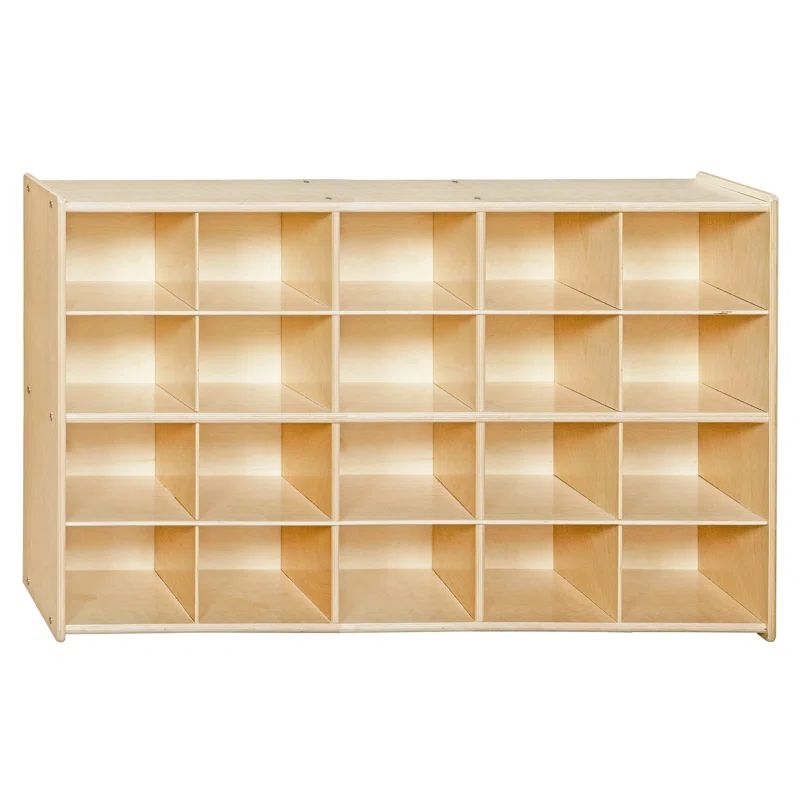 Natural Birch 20-Cubby Mobile Tray Storage Cabinet