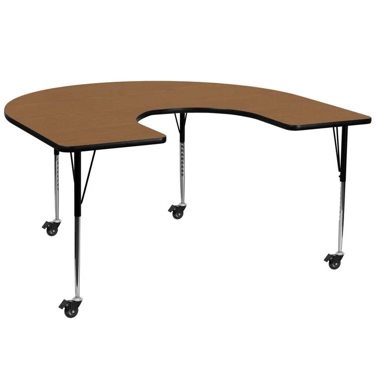 Horseshoe Oak Thermal Laminate 60''W x 66''L Activity Table with Adjustable Legs