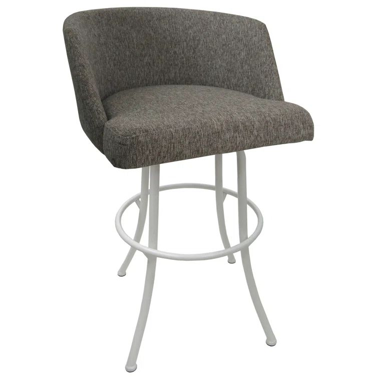 Joey Swivel Bar Stool 30" Mojave Gray Upholstery & White Frame