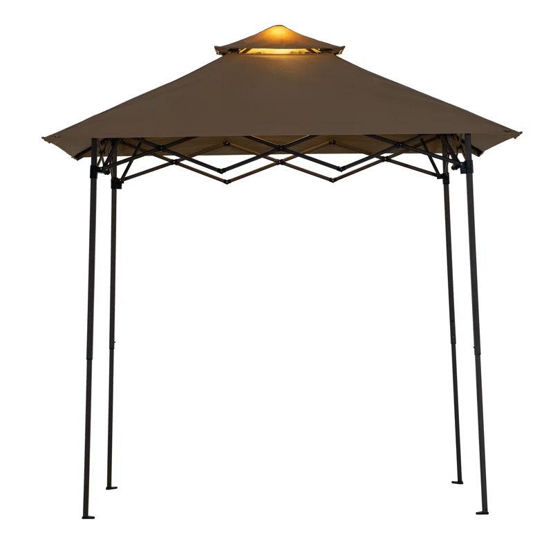Sunjoy 5' x 8' Brown Steel Pop-Up Grill Gazebo with LED Light