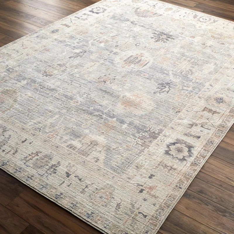 Pale Blue Vintage-Inspired Machine Woven Rectangular Area Rug