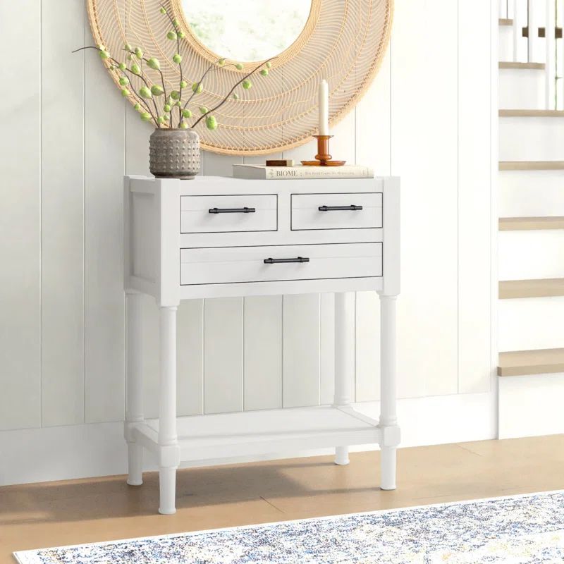 Filbert Distressed White 28'' Wood & Metal Console Table with Storage