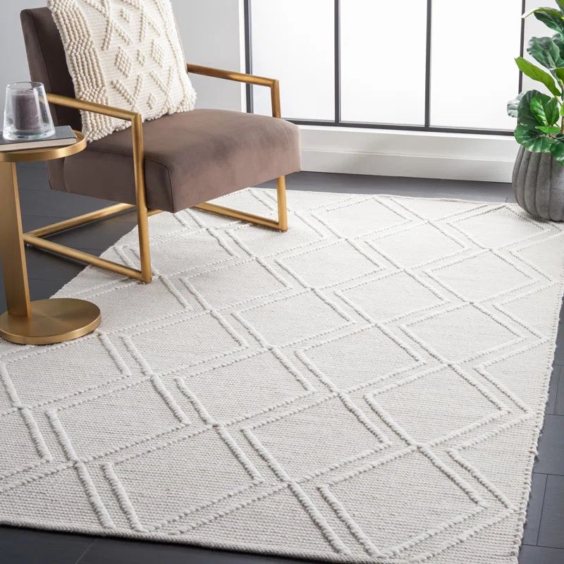 Light Grey and Ivory Handwoven Wool Kilim Area Rug