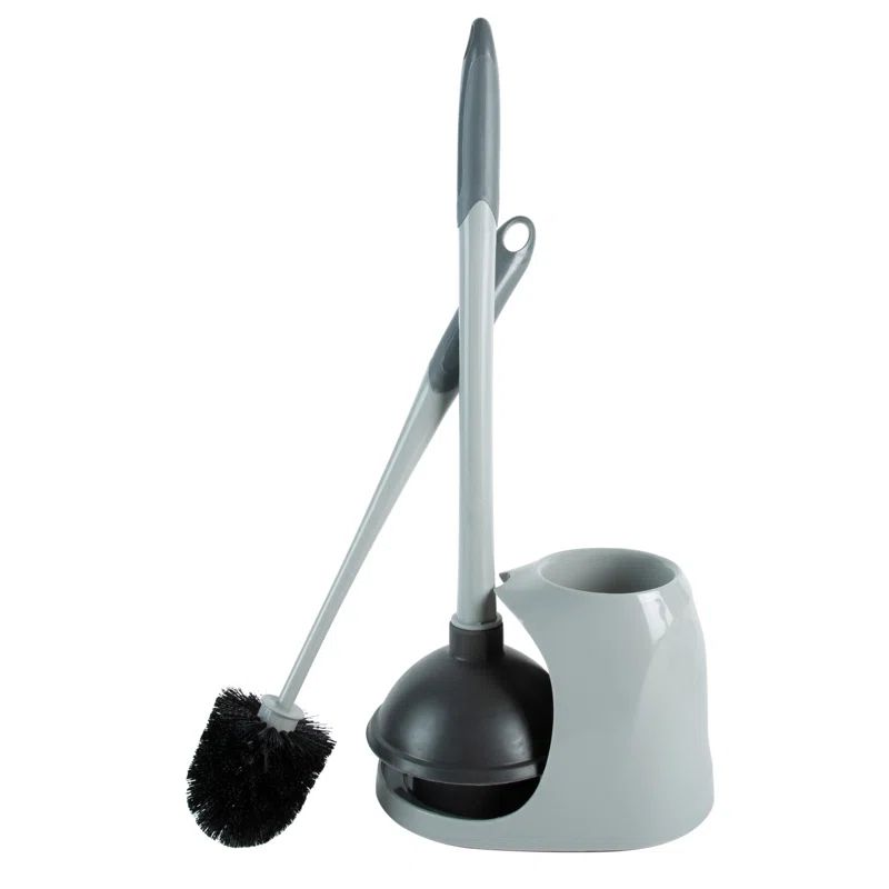 Gray 2-in-1 Toilet Plunger and Brush Set with Caddy