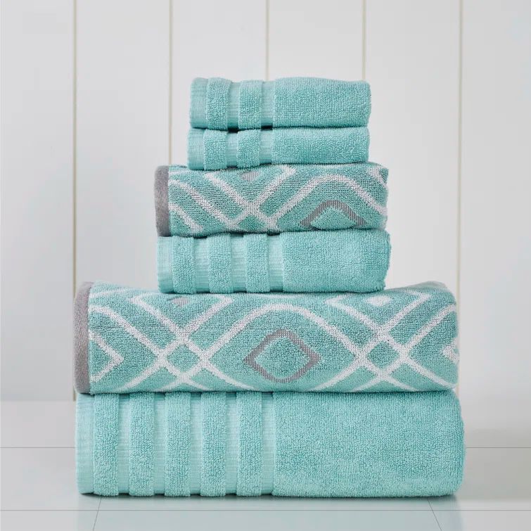 Aqua Egyptian Cotton 6-Piece Towel Set with Diamond Pattern