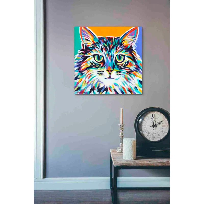 Dramatic Cats Green Canvas Wall Art, 18" x 18"
