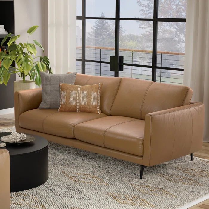 Butternut Brown Genuine Leather Sofa with Removable Cushions