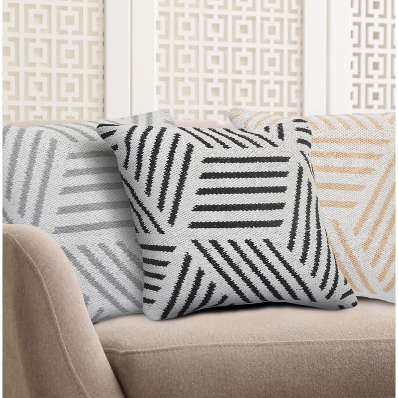 Black and White Geometric Cotton Square Pillow, 20 in