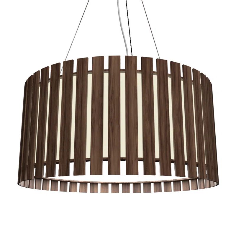 American Walnut LED Drum Pendant with Black Cord