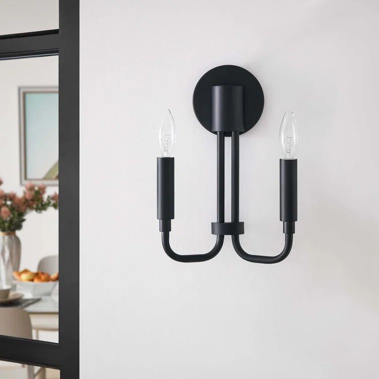 Black Dual Arm Direct Wired Wall Sconce