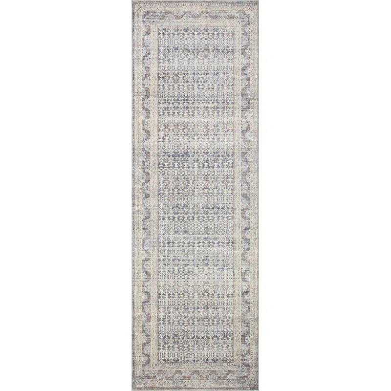 Ivory and Ocean Square Stain-Resistant Synthetic Rug Sample