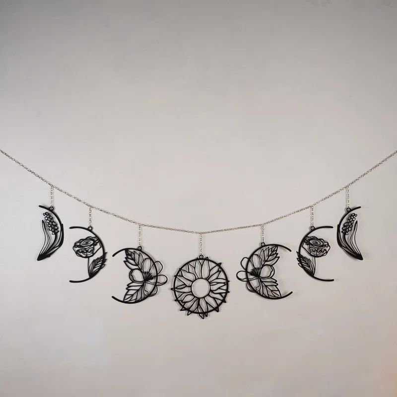 Black Metal Moon Phases Wall Art 54" x 11"