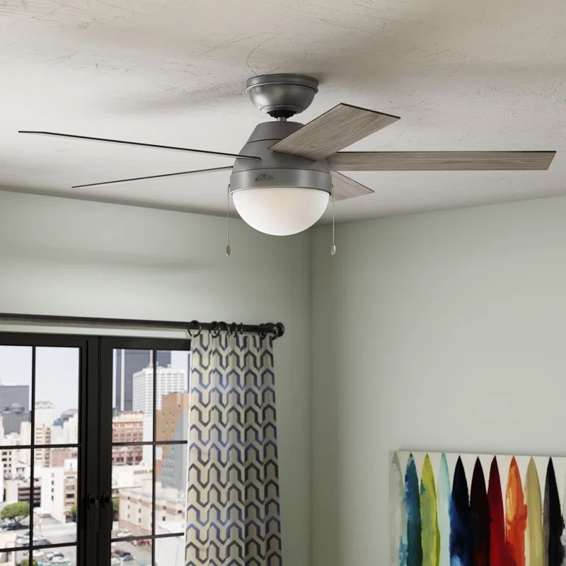46" Silver and Light Gray Oak Ceiling Fan with LED Light Kit