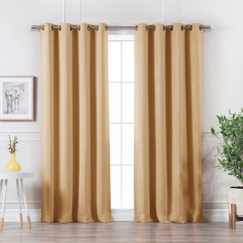 Sunlight Yellow Blackout Polyester Grommet Curtain Panel Pair