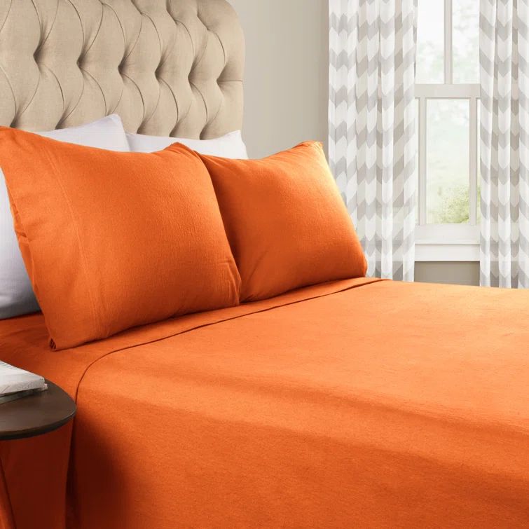 Pumpkin Solid Flannel Cotton Split Top King Sheet Set