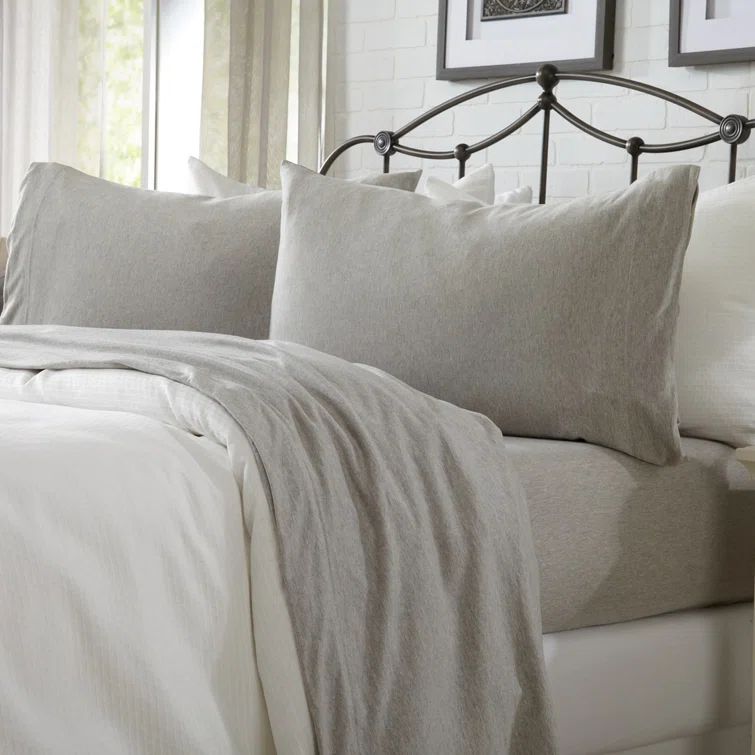 Ultra-Soft Light Grey Cotton Blend Jersey Knit Twin Sheet Set