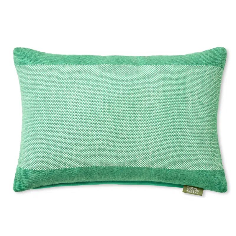 Green and Ivory Square Recycled Outdoor Pillow