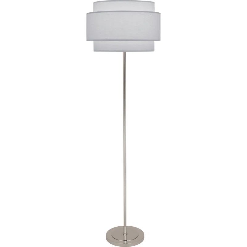 Polished Nickel and Pearl Gray Modern Floor Lamp with Double Drum Shade