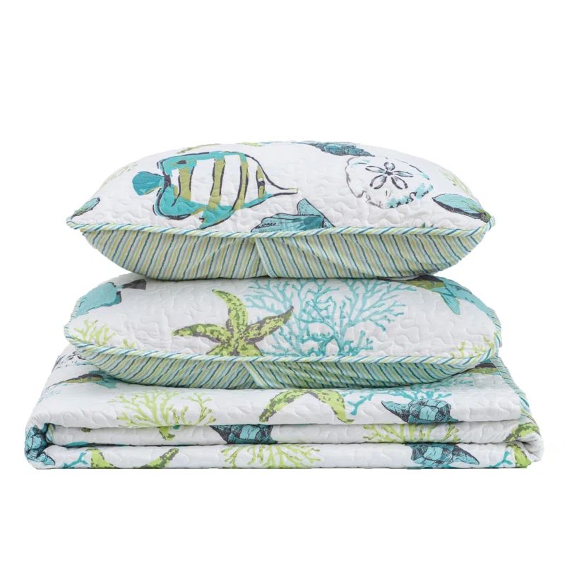 White Twin Microfiber Reversible Nautical Bedspread Set