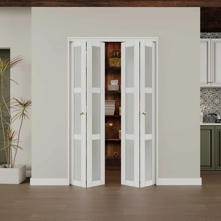 White MDF Bi-Fold Door with Frosted Glass Panels