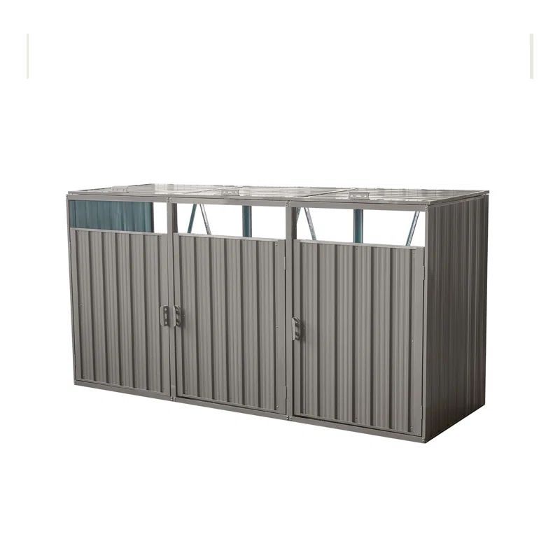 Gray Stainless Galvanized Steel Outdoor Garbage Bin Shed