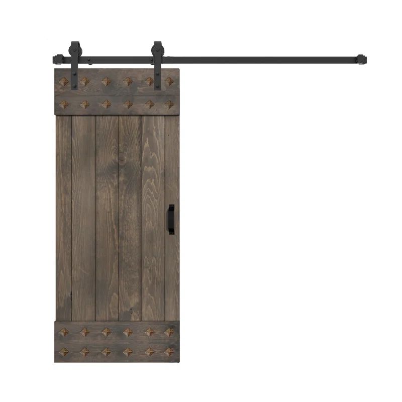 Smoky Gray Solid Wood 36" x 84" Barn Door Kit with Matte Black Hardware