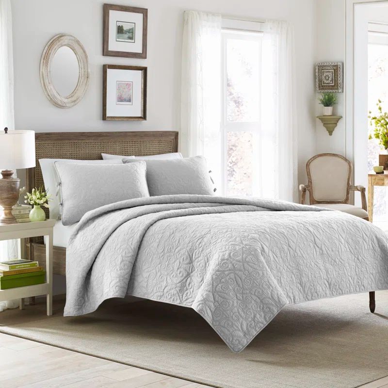 Gray Twin Cotton Reversible Quilt Set with Sham