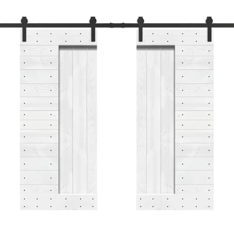 72" x 84" White Stained Knotty Pine Double Sliding Barn Door Kit