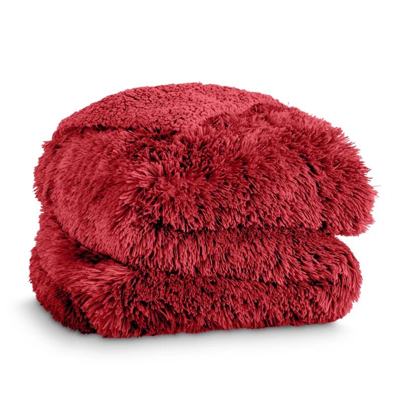 Red Ultra Soft Shaggy Faux Fur Throw Blanket