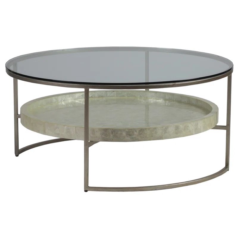 Champagne Foil and Glass Round Cocktail Table with Capiz Shelf