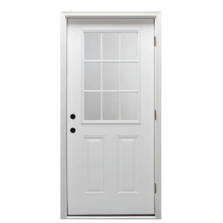 White Primed Fiberglass Front Door with Satin Nickel Hardware