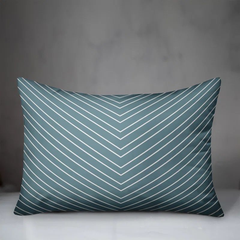 Blue and White Chevron Spun Polyester Throw Pillow