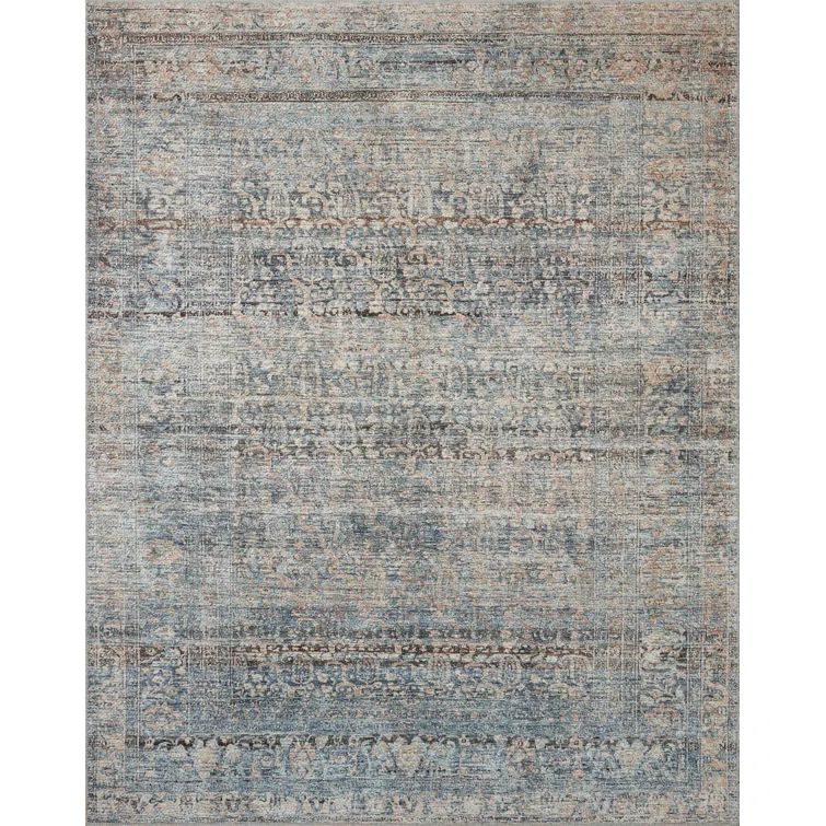 Denim and Blush Rectangular Distressed Area Rug 2'-3" x 3'-9"