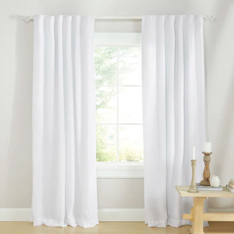 White Linen-Blend Blackout Pleated Curtain Panel 52" x 84"