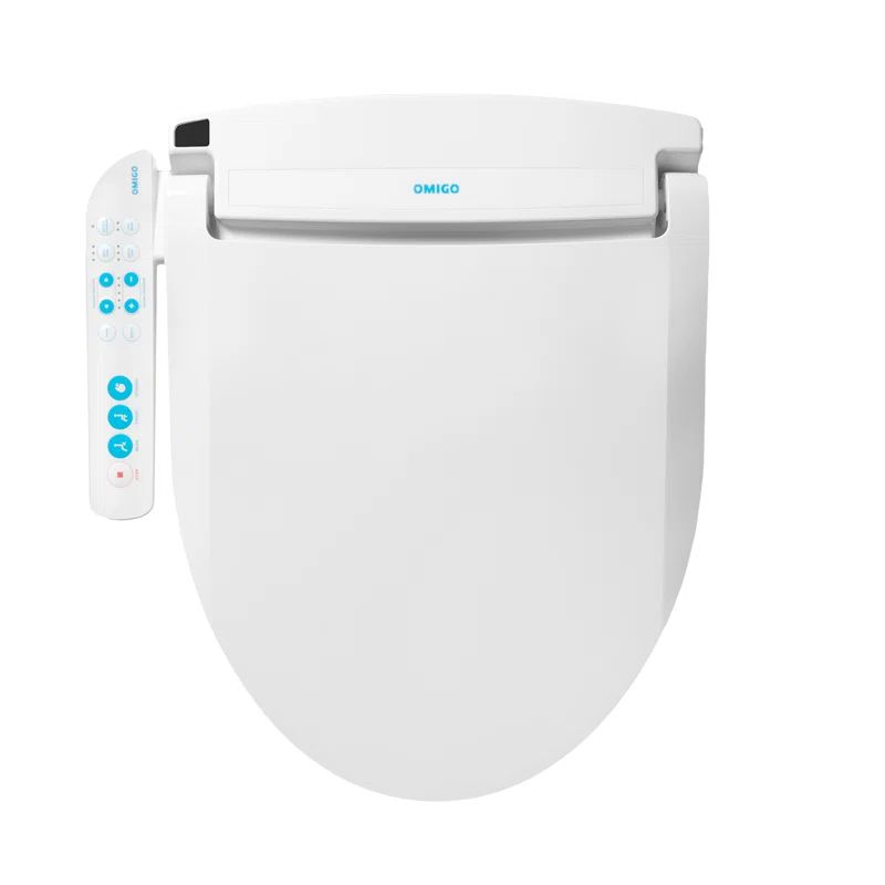 Elongated White Heated Bidet Toilet Seat with Stainless Steel Nozzle