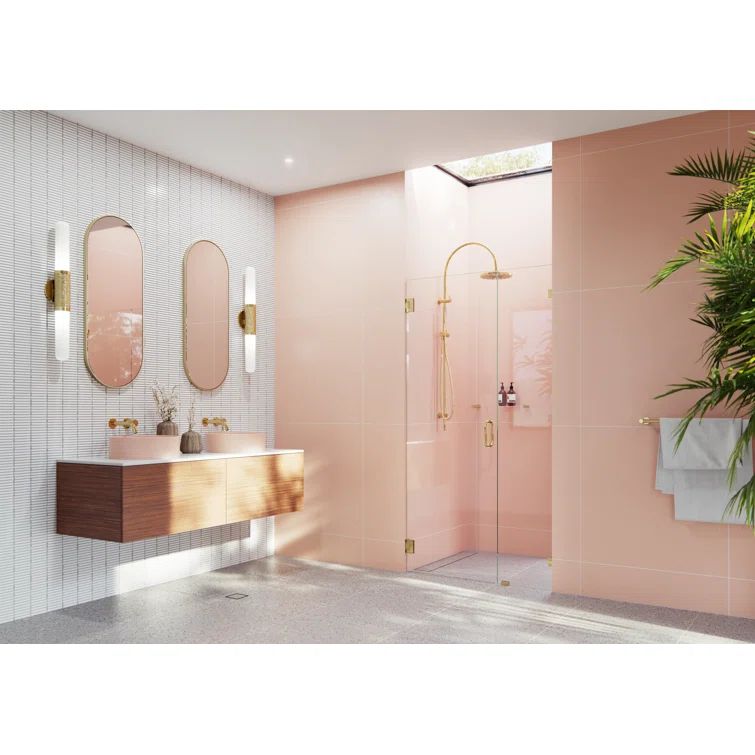 Illume 78" Frameless Glass Shower Door with Polished Brass Hardware