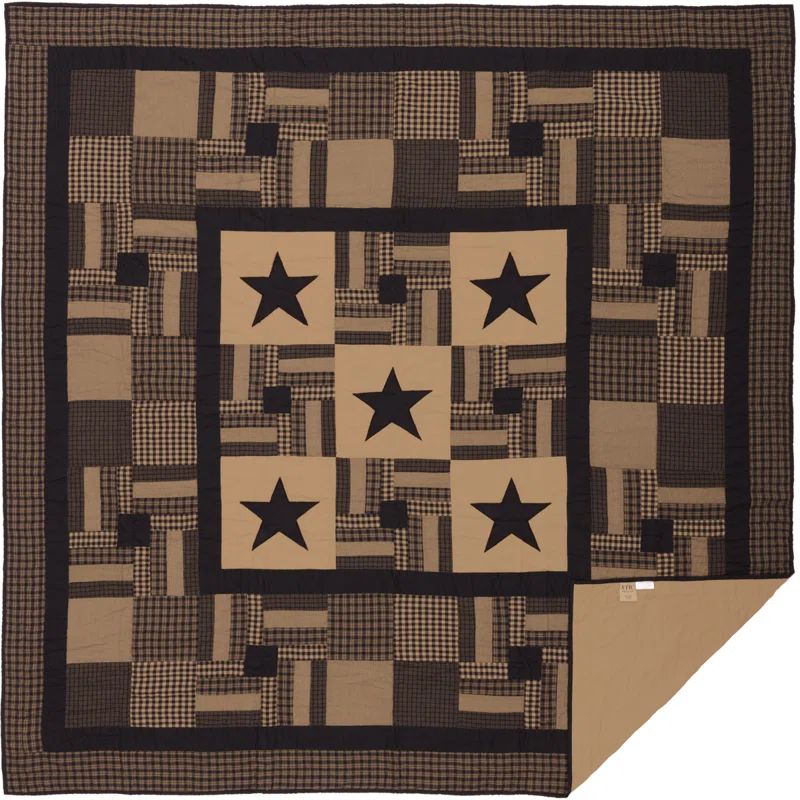 Black and Tan Cotton Reversible Queen Quilt Set
